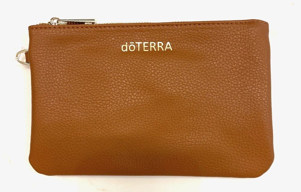 Clutch Wristlet pebbled tan leather zipper interior accessories insert doTERRA